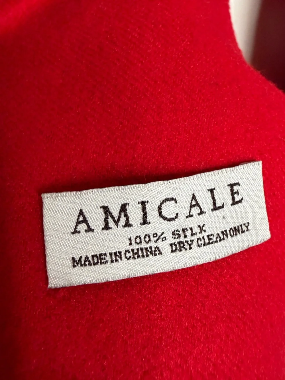Amicale Silk Fine Knit Scarf Fringe Trim Classic Red